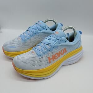 Hoka One One Lace-Up Bondi 8 Running Sneakers Shoes Blue Yellow Women's Size 9B